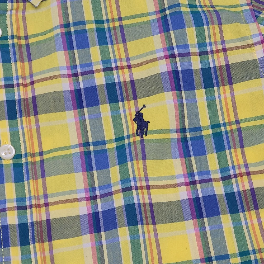 Ralph Lauren boys' yellow plaid button down shirt size XL